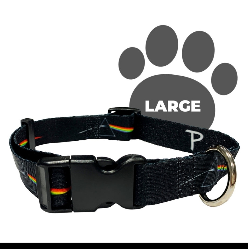Perri's Pink Floyd Prisms Logo Dog Collar Black Size Large (16-55 lbs)